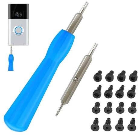 Doorbell Screwdriver Replacement Kit - Doorbell Replacement Security Screws and Screwdriver, Double-Ended T6 & T15 Screwdriver Tool for Doorbell Battery Change, Blue