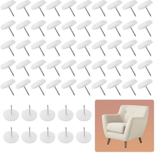 Cozlly 100 Stück Kunststoff Stuhlgleiter, Möbelgleiter, Bodengleiter, 20 mm Ø, 5 mm dick, Möbelfüße Nagel Stuhl Tischbein Schutz Pad Plastik, für Möbel, Stuhl und Tischbeine - Weiß