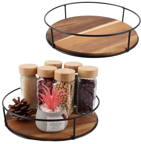 JMIATRY 2 platos giratorios organizadores, platos giratorios de madera, 23 cm, estante giratorio para especias, para armario, cocina, espacio de trabajo
