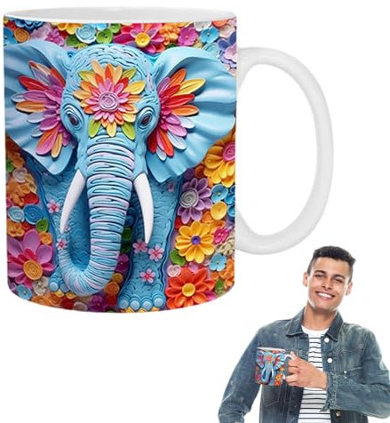 Tazza con Elefante - Tazza con Fiore in Ceramica con Elefante | Tazza con Elefante Floreale Colorato - Tazza da caffè con Stampa di Elefanti, Simpatica Tazza da tè con Elefanti in Ceramica