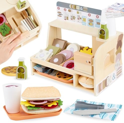mamabrum Sandwichera de Madera para Niños a Partir de 3 Años, Restaurante de Juguete, Comida de Juguete - Sándwiches, Juego de Roles - Chef, Accesorios de Cocina Juguetes para Niños