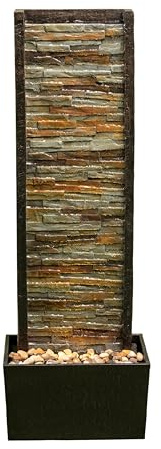 Cheng Pin 38'' Tall Indoor/Outdoor Water Fountain -Staggered Stone Wall Design,Create Relaxing Ambiance to Decor Your Living Room,Office,Bedroom,Garden with Waterfall Water Feature and LED Lights