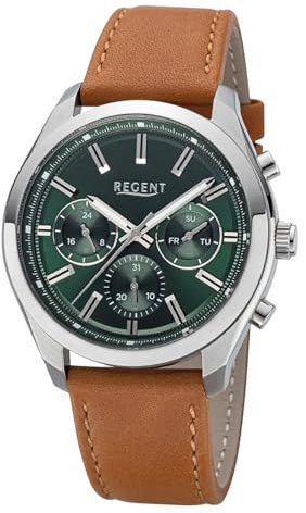 REGENT Herren Armbanduhr Analog Lederarmband Hellbraun URBA766 Analoguhr