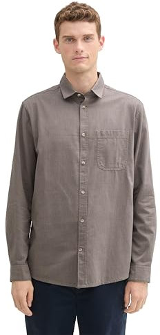 TOM TAILOR Chemise pour Homme, Coupe Droite, avec Poche de Poitrine, 36656 - Structure Marron Parasol Bleu, M