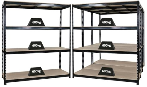 PROREGAL Mega Deal 4X Profi Schwerlastregal Bison, HxBxT 200x180x60cm mit Fachlast 600kg, 4 Fachböden, Schwarz, Steckregal Garagenregal Lagerregal Werkstattregal Weitspannregal