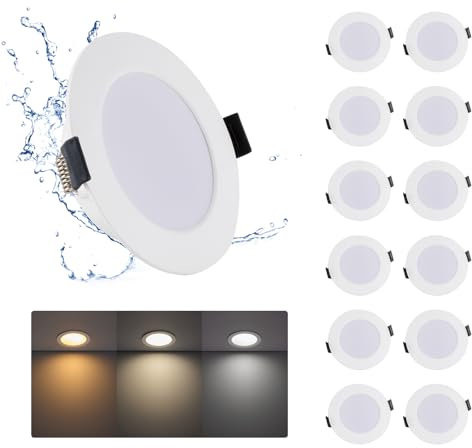 Grebeam 12 er 5W LED Spots Badezimmer, 450lm Spots Deckenleuchte, Warmweiß Neutralweiß Kaltweiß 3000K/4000K/6000K, LED Einbaustrahler 230V Ausschnittlochmaß: φ75-90mm