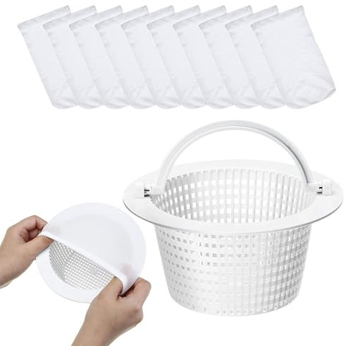 6.3inch Skimmerkorb Mit 10 Stück Filtersocken Skimmersocke, Pool Skimmer Socken Set, Filterkorb Zisterne Pool Netz Zubehör, Strapazierfähiger Siebkorb, Schwimmbadzubehör Zum Entfernen Von Schmutz