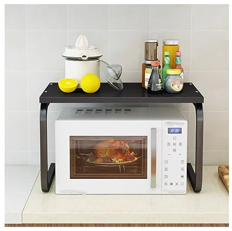 Estante para Horno de microondas, Soporte para microondas, Estante de Madera para Horno de microondas, Estante para Especias, Organizador para Cocina, Marco de Acero, Soporte para microondas, Estante