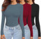 Ekouaer Womens 3 Pack Long Sleeve Tops Crew Neck Shirts Thermal Tops Set Stretch Fitted Underscrubs Layer Tee Black + Red + Navy Blue S