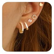 Gold Ohrringe Set für Damen, 6 Paare Hypoallergen Kugel Herz CZ Glitzer Ohrstecker Kleine Huggie Creolen für Mehrere Piercings