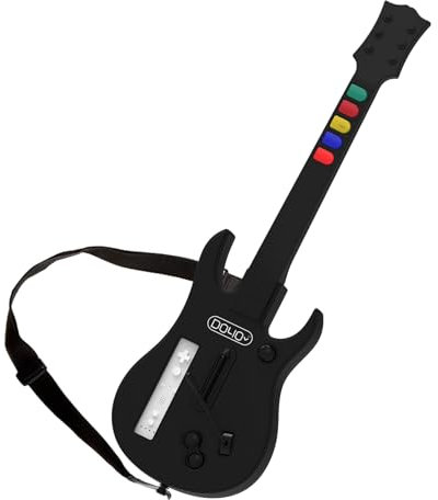 NBCP DOYO Wireless Gitarre für Wii, kompatibel mit Guitar Hero, Clone Hero und Rock Band Spielen (Schwarz, Rock Band 1), inkl. verstellbarem Trageriemen – Kabellose Wii Gitarre für Musikspiele