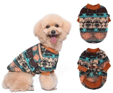 Yoolhamy Hundepullover für Kleine Hunde, Fleece Hunde Pullover, Winter Hundepulli, Ethnische Boho Winterkleidung Weich und warm Pullover Hund Thermische Welpen Dog Sweater (Brown, M)