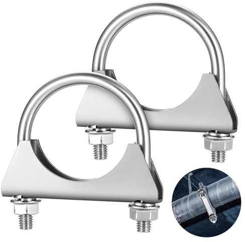 2 Piece Heavy Duty Exhaust Clamps, Car Clamp, U Bolt Clamp, M8 Pipe Clamp, Ø60 mm Exhaust U Clamp Saddle Type U-Bolt Clamps, 60mm