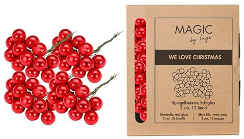 Weihnachtskugeln am Draht Glas 2cm x 144 Stück - Spiegelbeeren glänzend - kleine Dekokugeln für Weihnachten - Mini Christbaumschmuck & Weihnachtsdeko Rot - Modern Red