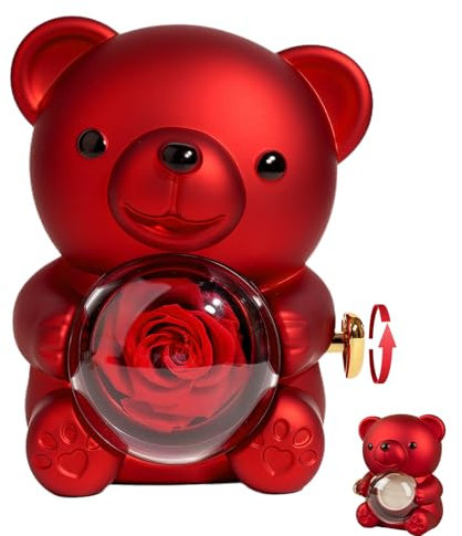Aloskart Ewige Rose Teddybär Geschenkbox, Infinity Rosenbox, Rosen Teddybär für Frauen, Rosen Teddybär Box für Ohrringe, Ringe, Halsketten Verwendet Werden, für Sie Frauen Freundin Frau