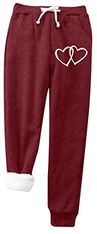 Stoffhose Damen Leicht GrößE 54/56 Leinenhose Frauen plus warmer Samt mit Herzdruck und Taschen halten warm Hosen Hosen hohe Taille dehnbar gefütterte Weite Stoffhose Damen Elegant Schwarze (Q, M)