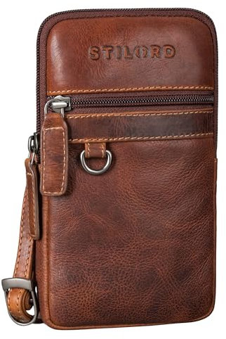 STILORD 'Mauve' Stylische 2 in 1 Hüfttasche Herren Leder - Multifunktionale Umhängetasche mit Gürtelschlaufe Bauchtasche Echtleder Handy-Tasche 7 Zoll Gürteltasche, Farbe:salerno - braun