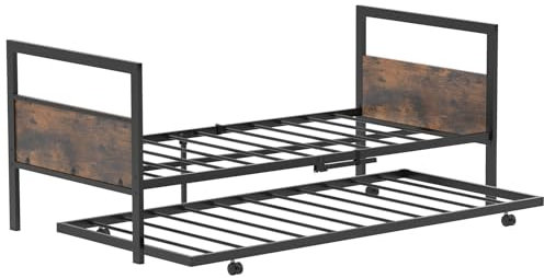 GIANTEX Tagesbett mit ausziehbarem Bettkasten, Bettgestell 90x200 cm mit Stauraum, Gästebett mit Lattenrost, Metallbett Ausziehbett Industrial mit Kopf- & Fußteil, Funktionsbett Jugendbett Einzelbett