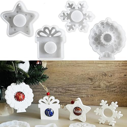 ALEFBET Silikonformen Gießformen, Silikonform Weihnachten Anhänger, Sterne, Schneeflocken, Geschenke und Girlanden Gipsformen zum Gießen, Epoxidharz Formen zur Herstellung von Weihnachtsdekorationen