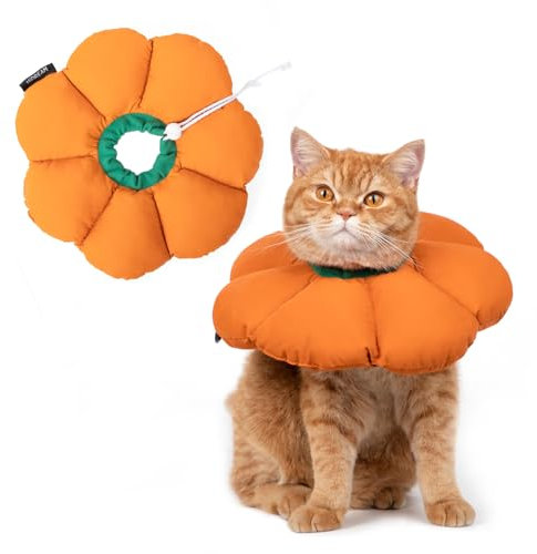 THKOFPET Halskrause Katze, Einstellbarer Katzenhalsband, Weich Blumen Katzenkegel, für Katzen und kleine Hunde, Nach Operation und Verletzungen (Orange, L)