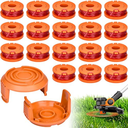20 Stück Set Ersatz Rasentrimmer Spule Funktioniert Mit Worx Alle Rasentrimmer Mit 20V, Ø 1,65mm, 3m Länge, EnthäLt 18 Stück Rasentrimmer Faden und 2 Stück Kappendeckel