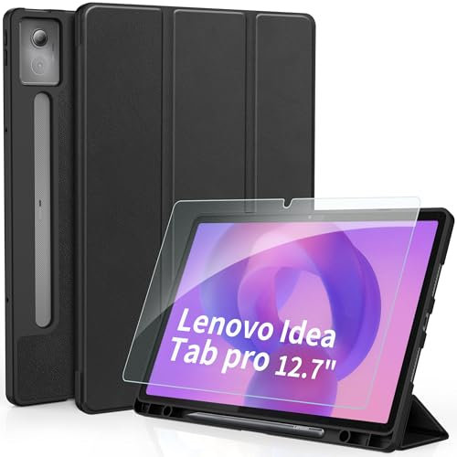 CACOE Case for Lenovo Idea Tab Pro 12.7 inch 2025 with Screen Protector (TB-373FU TB-375FC) Protective Tablet Cover with Stand, Black