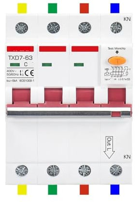 SHMKBDPF Disjoncteur à Courant résiduel triphasé 16A 32A 63A 4P 300MA AC380V, Protection Contre Les surcharges et Les fuites, 10 pièces(4P 300MA 10pcs,25A Type A)
