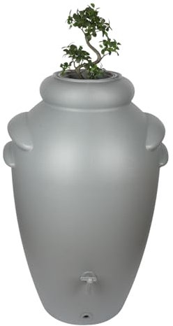 Jolie Max 200L Rain Water Butt – Decorative Amphora Vase Design Water Collector with Tap & Flower Pot – Strong & Durable Water Tank for Garden, Patio & Balcony – 60 x 50 x 110 cm (GREY)