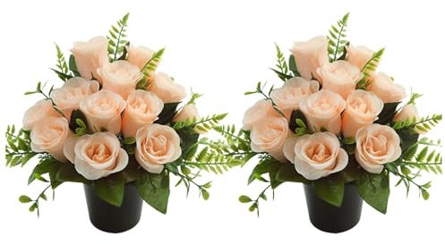 Générique 2Pcs Fleurs De Cimetière Artificielle,Petites Plantes Artificielles,La Décoration De Pierre Tombale De Cimetières pour Funérailles Commémoratives,Cimetière, Décor avec Vase (A)