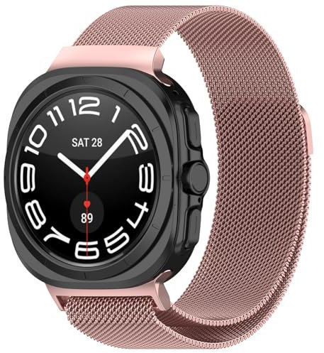 SMYAOSI Correa Metal para Galaxy Watch 8 Ultra 2/Galaxy Watch8 40mm 44mm, Reloj Clásica de Acero Inoxidable de liberación rápida Cierre Magnético para GalaxyWatch Ultra Smartwatch (Rosa)