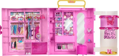 Barbie Spin & Style Closet and Dressing Room Playset, New for 2026 | Portable Storage Set With Multiple Play Areas, Including Vanity Area, Featuring 20+ Pieces, Ages 3+, JNR16
