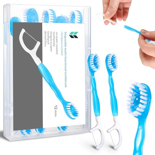 Mini Zahnbürste 12 Stück Reisezahnbürste Set mit Zahnseide Reise Zahnbürsten Weiche 5-in-1 Handzahnbürsten Tragbare für Unterwegs Reisen Kinder Erwachsene