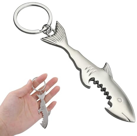 Shark Shape Bottle Opener Keyring, Keyring Bottle Opener, Fish Bottle Opener, for Openning Wine Bottle Hang Key Decoration(Silver)