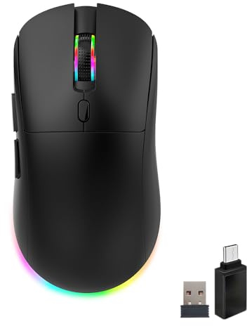 Wowssyo Mouse da gioco senza fili, RGB Gaming Mouse con DPI 800/1200/1600/2400/3600/4800, mouse Bluetooth (2,4 G+BT1 + BT2 + cablato) 1 K velocità di recupero, per PC, laptop, tablet, telefono