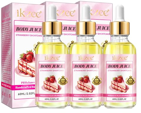 P-Beauty Erdbeer Körperöl 3x 60 ml - Body Oil Strawberry Shortcake - Körperöl & Massageöl - Feuchtigkeitspflege, schnell einziehend, Duftöl für weiche Haut & Glow, Liebesöl Ganzkörperpflege Öl