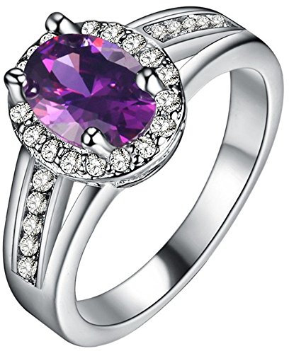 Uloveido Anello di pietra viola placcato oro bianco donna Anello di moda per matrimonio Promessa Anniversario Anello di promessa per ragazze Donne