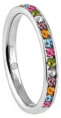 Magnetring mit glänzenden Swarovski Elements in bunt Edelstahl poliert Energetix 4you Größe 16