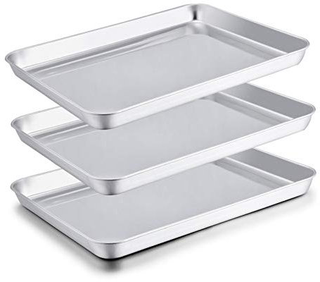 TEAMFAR Edelstahl-Backblech-Set aus 3 Stück, 40,6 x 30,5 x 2,5 cm, ungiftig, rostfrei, spülmaschinenfest, spiegelnde Oberfläche, leicht zu reinigen
