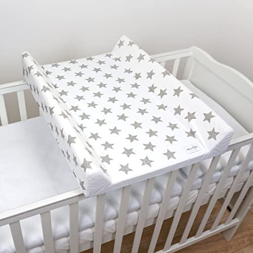 Baby Hard Base Changing Mat/Top Changer 70x50 cm fits 120x60 cm Cot Unisex Wedge Anti Roll Nappy Newborn Baby Waterproof Changing Mat with Raised Edges (Stars)