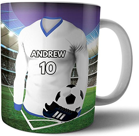 AK Giftshop Personalised Gift - Football Shirt - Mug -Tea Coffee Cup - Birthday - Christmas - Stocking Filler - Secret Santa - Any Team Colours (Tottenham)
