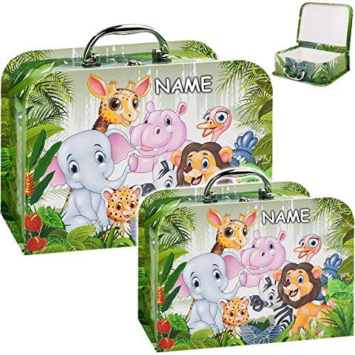 alles-meine.de GmbH Koffer/Kinderkoffer - GROß - lustige Tiere - incl. Name - 27 cm - ideal für Spielzeug und als Geldgeschenk - Mädchen & Jungen - Pappkoffer - Puppenkoffer - ..