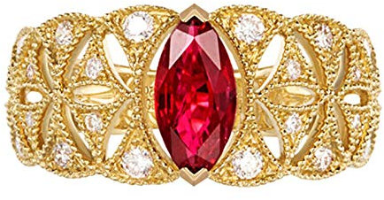 Beydodo Trauringe Gelbgold 750 Blume mit Rubin 0.71ct Verlobungsring Diamant Hochzeit Ringe Gold Große 63 (20.1)