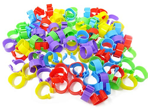HONBAY 100 Stück 5 Farben 16 mm Geflügel-Fußringe Beinbänder Clip-on Ringe für Vögel, Enten und Hühner