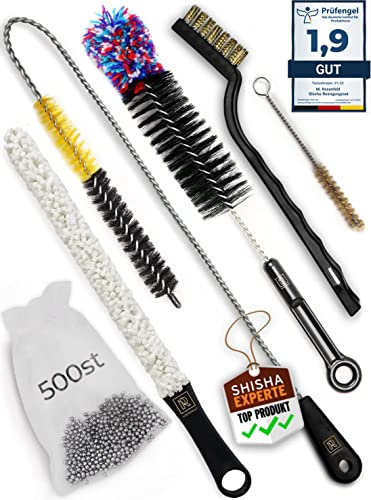 M. ROSENFELD Goupillon Bouteille Kit - Nettoyage Pour Chicha Avec 4 Brosse Bouteille Et 500 Perles De Nettoyage En Acier Inoxydable | Narguilé Kit Complet Premium Pour Un Nettoyage Complet De Shisha