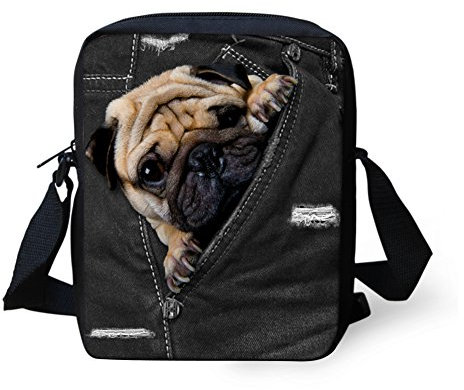 Biyejit Kuriertasche, Umhängetasche, Umhängetasche, Handbgas Sling Sling Satchel mit verstellbaren Trägern, mops, Einheitsgröße