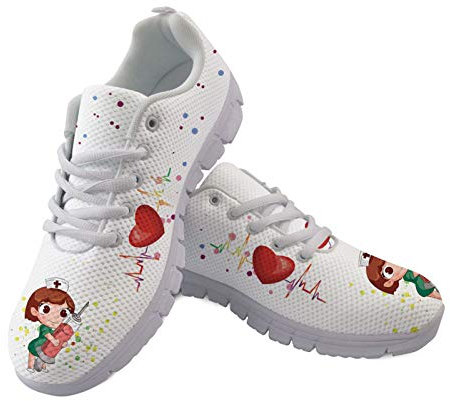 Showudesigns Laufschuhe Weiß Damen Krankenschwester Schuhe Leichte Sportschuhe Damen Fitness Turnschuhe Medizinische Muster Lässig Daily Shoes Athletic Fashion Sneakers EU 39