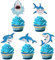 Blumomon 25 Pack Shark Cupcake Toppers Blue Shark Cake Decorations for Kids Boy Girl Babyshower Birthday Party Supply Decorations