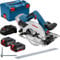 Bosch Akku-Handkreissäge GKS 18V-57 G / 2x 5,0 Ah Akku + Ladegerät + FSN 1400 in L-Boxx - 0615990M90
