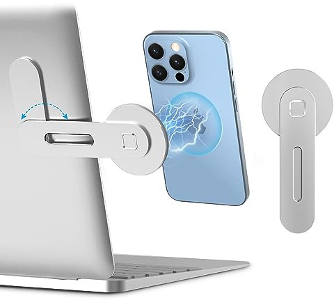 imluckies Supporto Magnetico per Telefono Laptop Compatibile con MagSafe iPhone 16/15/14/13/12 Series, Ultra Sottile Pieghevole Supporto Montaggio Laterale Monitor per Computer Portatile, Argento
