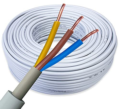 NYM-J 3x2,5mm² Kabel 25m | Feuchtraumkabel für 300V/500V | Elektrokabel 3-Adrig mit PVC Mantel | Ø2,5mm² Stromkabel für Elektroinstallation in Weiß/Grau | Kabellänge am Stück